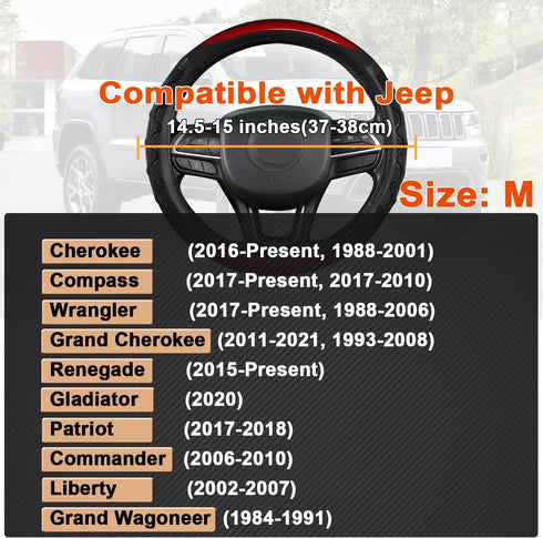 GIANT PANDA Steering Wheel Cover for Jeep Wrangler, Car Steering Wheel Cover for Jeep Grand Cherokee and Cherokee - Red...