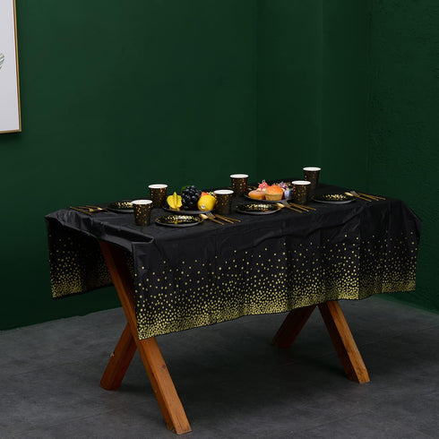 201 Black and Gold Party Supplies, Golden Dot Disposable Party Dinnerware - Black Paper Plates Napkins Cups, Gold Plastic Forks Knives Spoons for ...