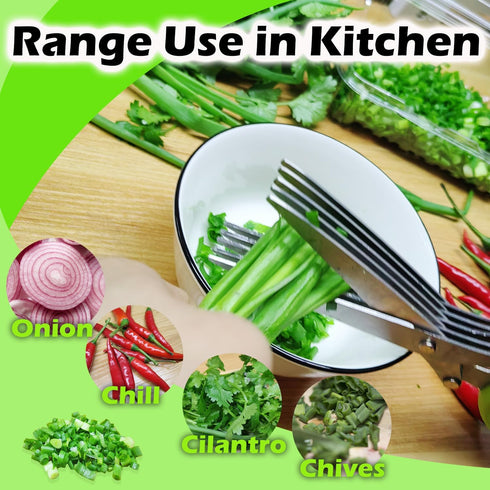 Herb Scissors, Kitchen Herb Shears Cutter with 5 Stainless Steel Blades and Cover, Chop Herbs and Greens Kitchen Multipurpose Cutting Shear Anti-r...
