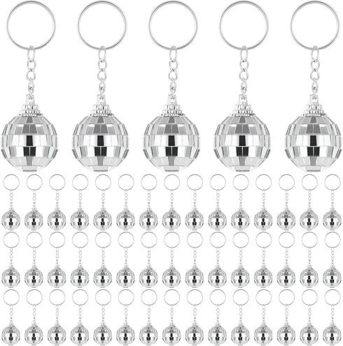 50 Pcs Mirror Disco Ball Keychain Mini 70s Disco Keychain Bulk Disco Party Favors Small Silver Disco Ball Decorations for 1970s Party Graduation S...