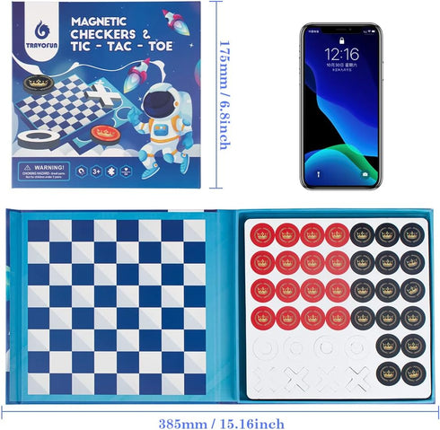 2 in 1 Checkers Sets Travel Toys Magnetic Travel Games Foam Checker Pieces Young Kids Family Board Game (Checkers&Tic-Tac-Toe)...