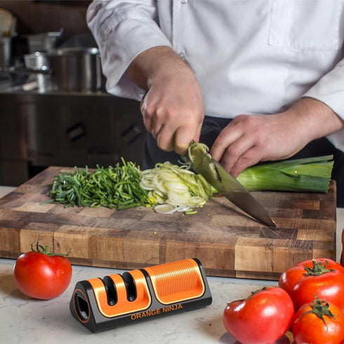 Orange Ninja Mini Knife Sharpener - Coarse & Fine Knife Sharpener, Knife Sharpening System- Knife Sharpeners for Kitchen Knives, Pocket Kitchen Kn...