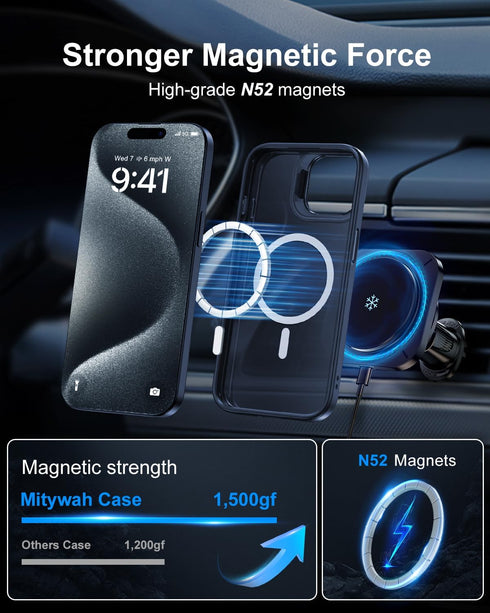 Mitywah for iPhone 15 Pro Max Case with Invisable Metal Lens Stand, Matte Back Cover Compatible with MagSafe, Military-Grade Drop Protection, Buli...