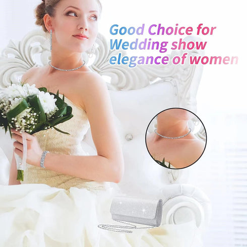 4 Pieces Women Rhinestone Evening Clutch Bag Silver Clutch Purses Bag for Women Evening Rhinestone Jewelry Set...