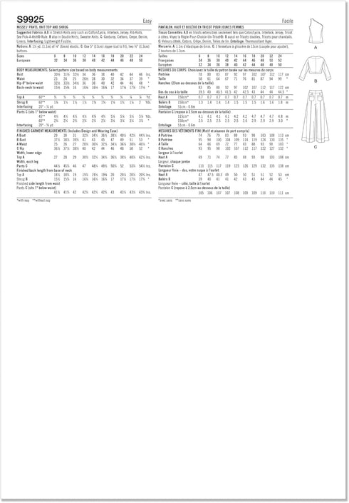 Simplicity Easy to Make Misses' Wide Leg Pants, Knit Shrug and One-Shoulder Top Sewing Pattern Packet, Design Code S9925, Sizes 16-18-20-22-24, Mu...