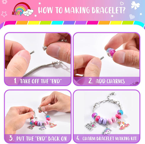 BDBKYWY Girls Charm Bracelet Making Kit - Kids Unicorn Jewelry Supplies Make Set DIY Art Craft Set Birthday Gifts for 3 4 5 6 7 8 Year Old Girl To...