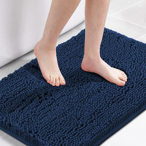 H.VERSAILTEX Navy Blue Bath Rug, Bath Mat Non Slip Bath Mats for Bathroom Floor, Bathroom Rug Extra Thick Chenille Rug 17" x 24" Absorbent Soft Sh...