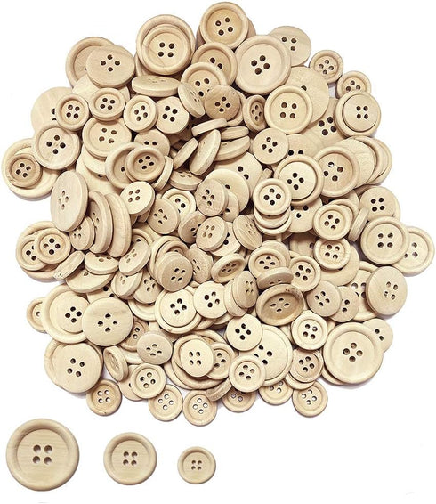 200 PCS Mixed Wooden Buttons in Bulk Round Decorative Wood Buttons 4 Holes for Crafts Scrapbooking or Sewing and DIY Craft - 15, 20, 25mm...
