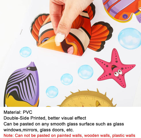 9 Sheets Summer Window Clings Ocean Themed Tropical Fish Window Decals Sea Life Double-Sided Window Decals for Summer School Home Office Bathroom ...