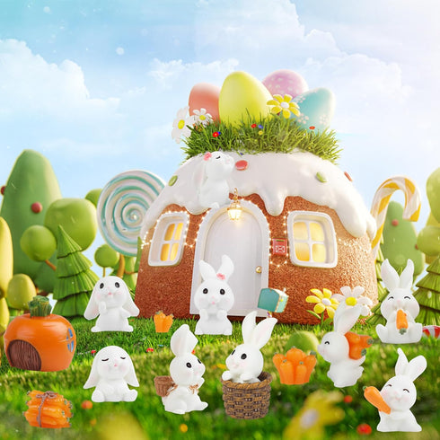 CCINEE 14PCS Rabbit Fairy Garden Accessories Rabbit Miniature Figurines Carrot Fairy Garden Mini DIY Ornament Micro Landscape Decorations for East...