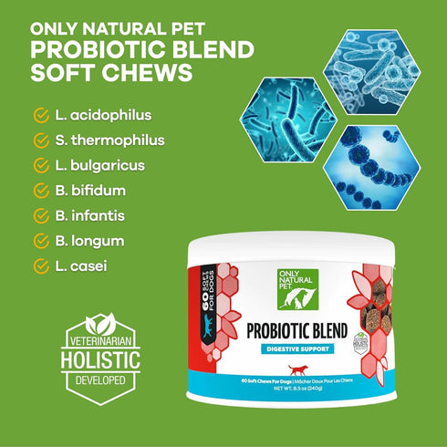 Only Natural Pet Probiotic Dog and Cat Supplement - Digestive & Gut Health Enzyme Formula, Puppy & Canine Digestive Chews, Best for Stomach Relief...