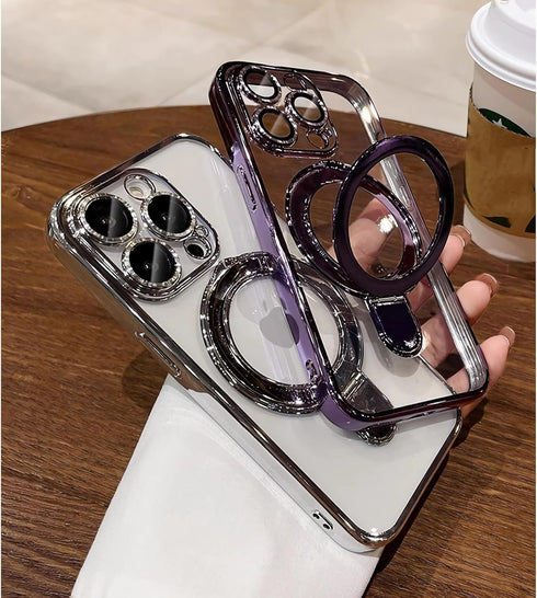 Magnetic Invisible Stand for iPhone 15 Pro Max Case Compatible with MagSafe, Military-Grade Protection, with Camera Protector, Clear Scratch-Resis...