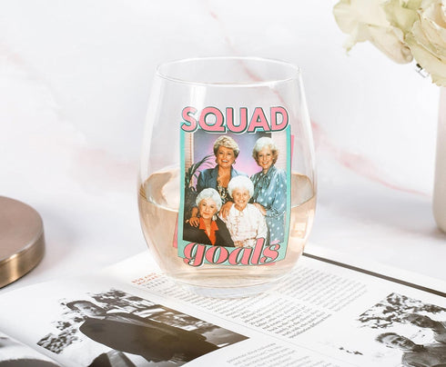 Silver Buffalo The Golden Girls Squad Goals Stemless Wine Glass | Official TV Show Collectible Drinkware | Novelty Kitchen Gifts, Cocktail Glass F...