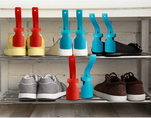 Boao 4 Pieces Lazy Shoe Helper Portable Travel Handled Horn Lifting Wearing Helper Tool Easy on Easy off Plastic Shoehorn One Size Fits Most Shoes...