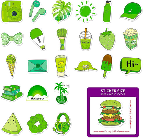100 Pcs Green Stickers Pack for Teens Girls Boys, Girl's Green Aesthetic Stickers, Cute Green Stickers, Waterproof Vinyl Stickers, Vsco Stickers f...