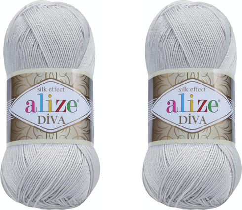 Alize Diva Yarn Hand Knitting Yarn 100% Microfiber Acrylic Yarn Alize Diva Silk Effect Thread Crochet Art Lace Craft Lot of 2 skeins 200gr 767 yds...