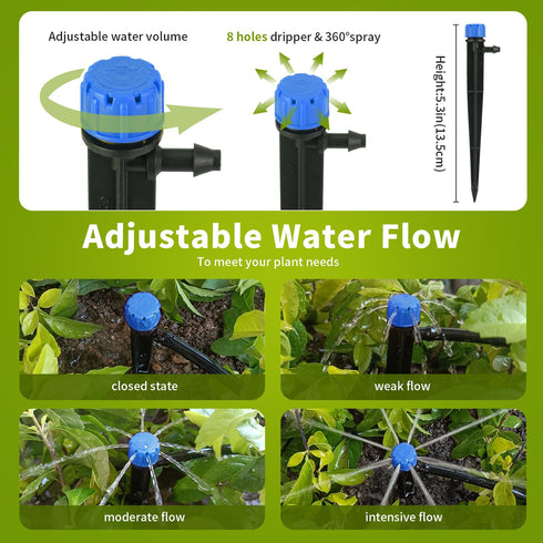 1/4" Drip Irrigation Emitters,50 pcs Drip Emitters for 1/4" Drip Irrigation Tubing,Adjustable 360 Degree Water Flow Drip Heads Water Dripper for P...