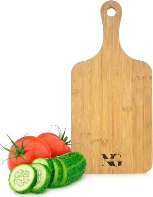 Mini Bamboo Cutting Board with Juice Groove and Handle (8.75inch x 4.25inch); Rounded Bamboo Cutting Board Vegetable Chopping Board Great for Cutt...