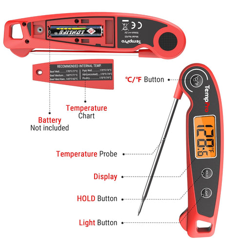 F05 Digital Meat Thermometer for Cooking with Motion Sensing, Waterproof Food Thermometer for Kitchen BBQ Oil Grill Smoker Candy Thermometer Black...