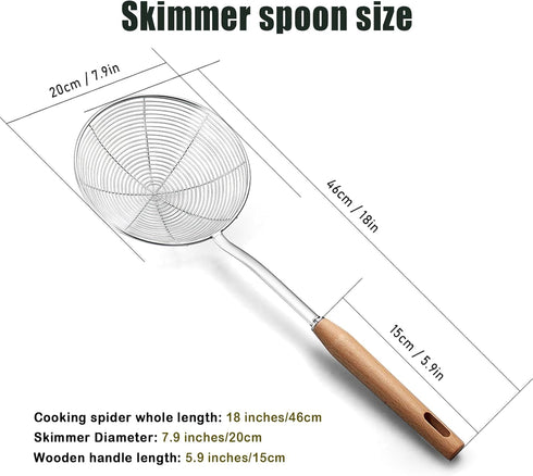 Spider Strainer, Cooking Spider,7.9-inch Extra Large Spider Spoon with Wood Handle, Stainless Steel Spider Cooking Utensil for Cooking and Frying...
