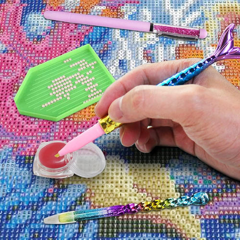 AIFUDA 16 Pcs Diamond Art Tool Kit - Mermaid Spiral Diamond Art Paintings Point Drill Pens, Glue Clay (Pink)...