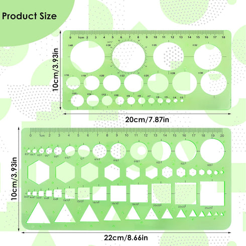 Giantree Circle Templates Measuring Ruler, 2Pcs Circle Stencil Geometry Ruler Geometric Drawing Stencil Ruler Digital Drawing Set for Office and S...