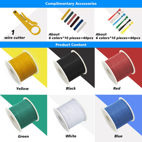 22 Gauge Electrical Wire Cable-HuLuWa 22 AWG Hook up Wire Kit 6 Colors(26.25Feet Each) Stranded Tinned Copper Wire for DIY,Lamps,Household Applian...