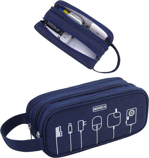 HESTECH Electronics Organizer Travel Charger Case Cord Cable Organizer Bag Portable Waterproof Double Layers All-in-one Storage for Charger Mouse ...