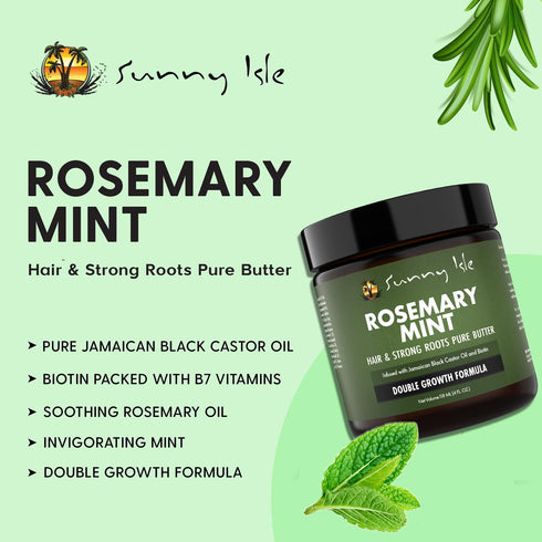 Sunny Isle Rosemary Mint Hair and Strong Roots Butter 4oz | Infused with Biotin & Jamaican Black Castor Oil | Strengthen and Nourish Hair | Dry Sc...