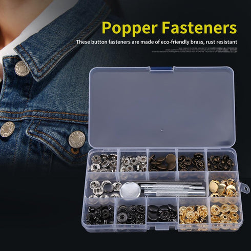 40 Sets Snap Button, Metal Popper Button Press Studs Fastener 6 Color Clothing Snaps Kit for Leather Craft Tool with Storage Box(633#12MM)...