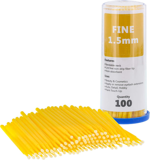 TCP Global 100 Paint Touch Up Brushes, Disposable Micro Brush Applicators, Yellow with Fine 1.5 mm Tips - Auto Body Shop, Auto Car Detailing, Hobb...