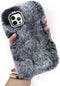Losin Compatible with iPhone 15 Pro Case Cute Plush Case with Glitter Lanyard Strap Bling Diamond Camera Lens Protector Soft Winter Warm Plush Flu...