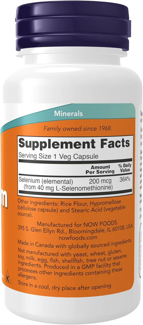 NOW Supplements, Selenium (L-Selenomethionine) 200 mcg, Essential Mineral*, 90 Veg Capsules...