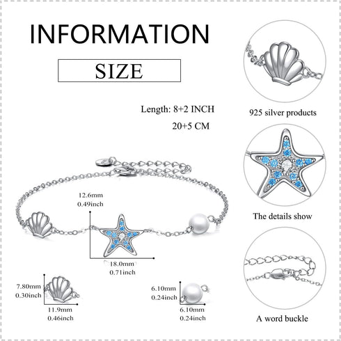 Starfish Ankle Bracelets for Women 925 Sterling Silver Pearl Anklet Boho Ocean Starfish Link Chain Anklets Jewelry Gifts...