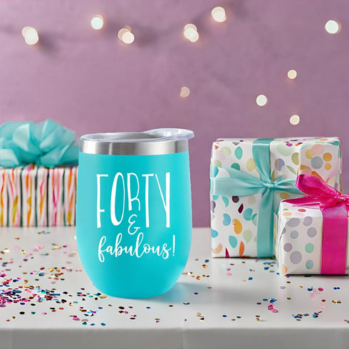 40th Birthday Tumbler - 40th Birthday Gifts for Women – 40 and Fabulous Wine Glass - Forty and Fabulous Tumbler, Cup, Mug, Drinkware - Fun, Fierce...
