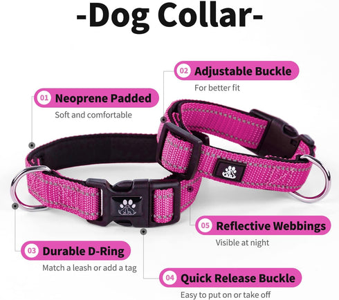 IVY&LANE Reflective Dog Collar and Leash Set,Adjustable Neoprene Padded Dog Collars, Breathable Nylon Pet Collar for Small Medium Large Dogs, 5FT ...