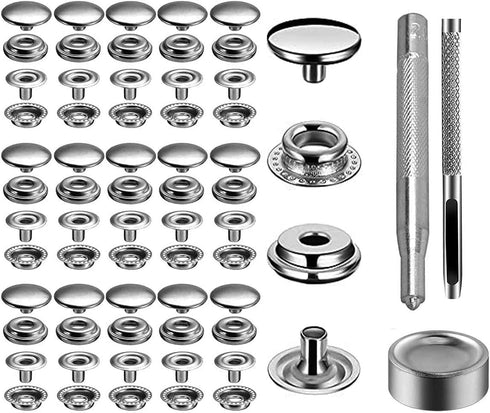 240 Pieces Stainless Steel Snap Fastener Kit, BetterJonny 15mm Snap Button Press Stud Cap with 3 Setting Tools Storage Box for Marine Boat Canvas ...