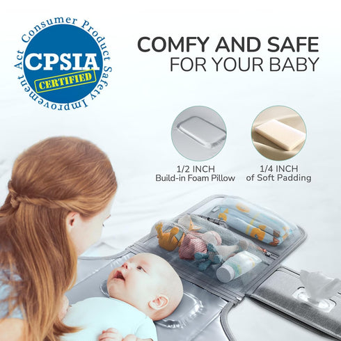 Portable Diaper Changing Pad for Baby, Detachable Travel Changing Pad with Baby Wipes Pocket, Gifts for Baby Shower, Newborn Girls and Boys (Grey)...