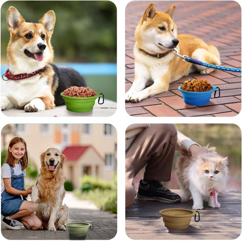 PetBonus 2-Pack Large Silicone Collapsible Dog Bowls, 34oz/1000ml BPA Free Portable Foldable Travel Bowl for Pet Cat, Food Water Feeding Dish for ...