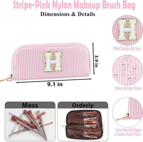 Makeup Bag Set 2pcs Spring Break Essentials Monogram Initial Cosmetic Bag Set Womens Toiletry Bag Nylon Skincare Bag With Portable Handle and Pock...