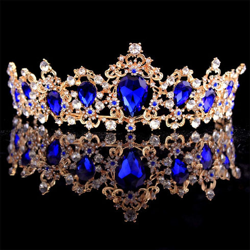 Baroque Royal Queen Crowns and Tiaras for Women,Crystal Rhinestone Costume Party Festival Wedding Tiaras Headbands (Blue)...