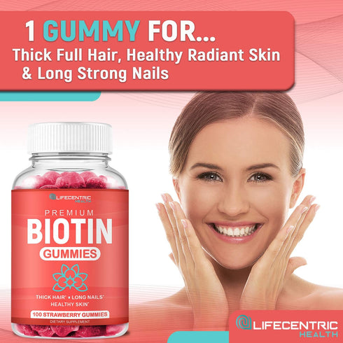Biotin Gummies for Hair Growth | Max Strength Biotin 10000mcg Prevents Thinning and Loss | Chewable Biotin Supplement For Women Men and Kids | 100...
