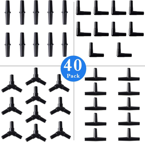 Pawfly 40 Piece Aquarium Airline Tubing Connectors Black Plastic Inline Valve...