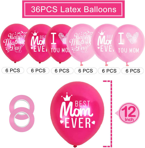 Happy Mother's Day Balloons Party Decorations Supplies - 48PCS Latex 12inch Mothers Day Party Supplies - Best Mom Ever Party Decorations...
