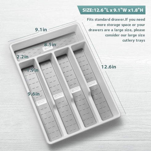 Silverware Organizer with Icons?Plastic Cutlery silverware Tray for Drawer?Utensil Flatware Tableware Organizer for Kitchen with Non-slip TPR,Fits...