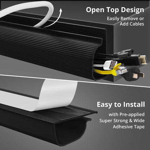 Cable Management Under Desk (31.5in J Channel 2x15.7in) Self Adhesive Cable Raceways Cable Channel, Easy to Install Cord Cover Cable Hider Desk Co...