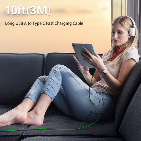 ?5-Pack? USB C Cable,10FT 3.1A Type C Charger Fast Charging Cable Durable Nylon Braided Right Angle USB C Charging Cable Compatible with Samsung S...