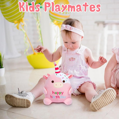 Happy Birthday Plush Toy, 8Inch Cute Cow Plush, Cow Stuffed Animals Soft Birthday Plush, Kawaii Cow Plushie Doll Home Party Decoration Birthday Gi...