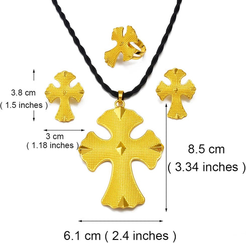 Ethiopian Jewelry for Women Set Eritrean Jewelry Set for Women African Cross Jewelry Sets Ethiopian Eritrea Pendant Black Rope Earrings Ring for W...