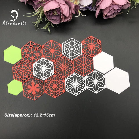 Alinacutle Hexagon & Square Layered Card Background Metal Die Cut, Layering Cutting Die,Paper Craft Die-Cuts,Scrapbooking Cutting,DIY Card Metal P...